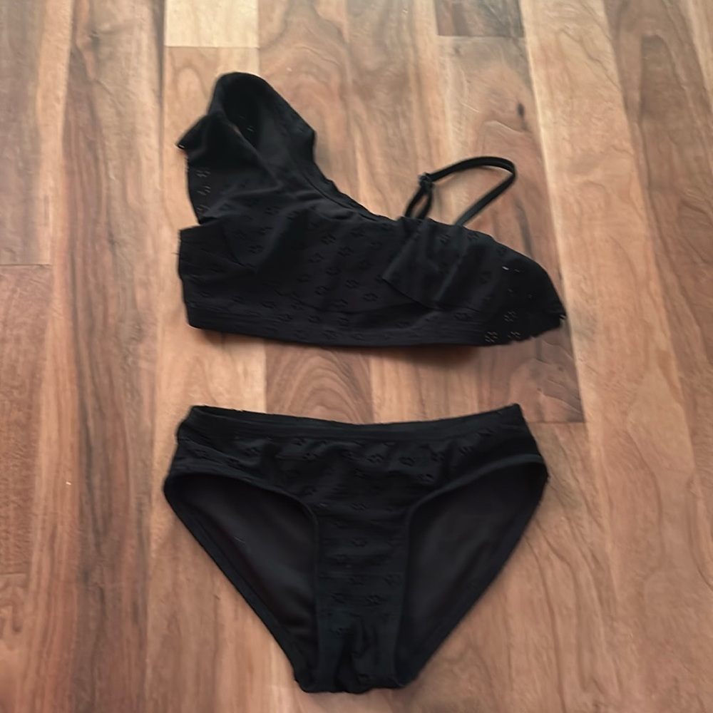 Justice black bikini swimsuit with ruffles